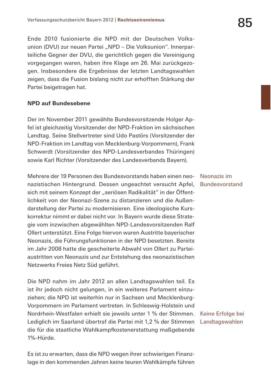 Seite 85 des Verfassungsschutzbericht 2012 Bayern