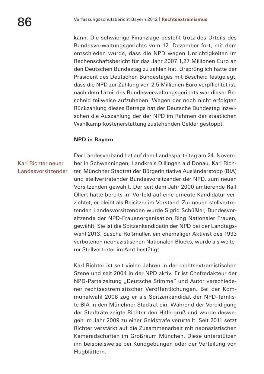 Seite 86 des Verfassungsschutzbericht 2012 Bayern