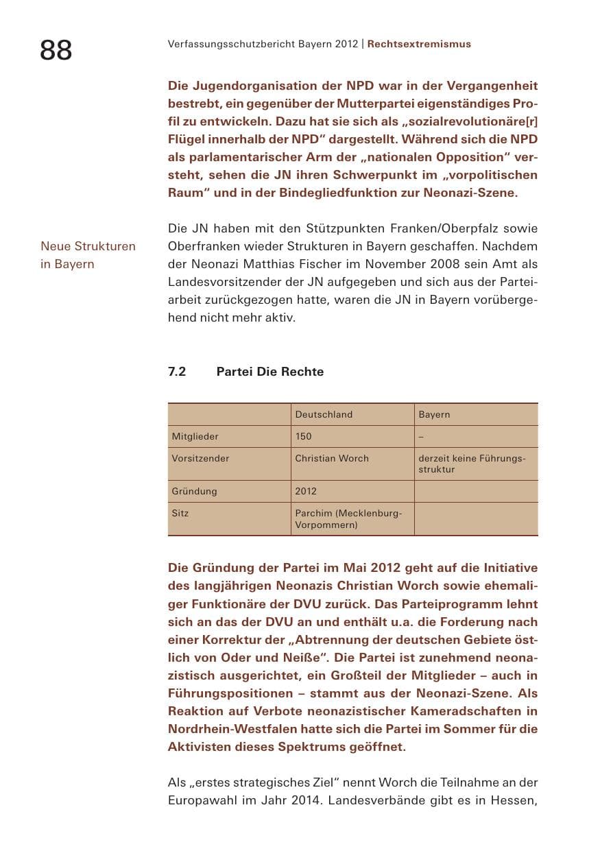 Seite 88 des Verfassungsschutzbericht 2012 Bayern