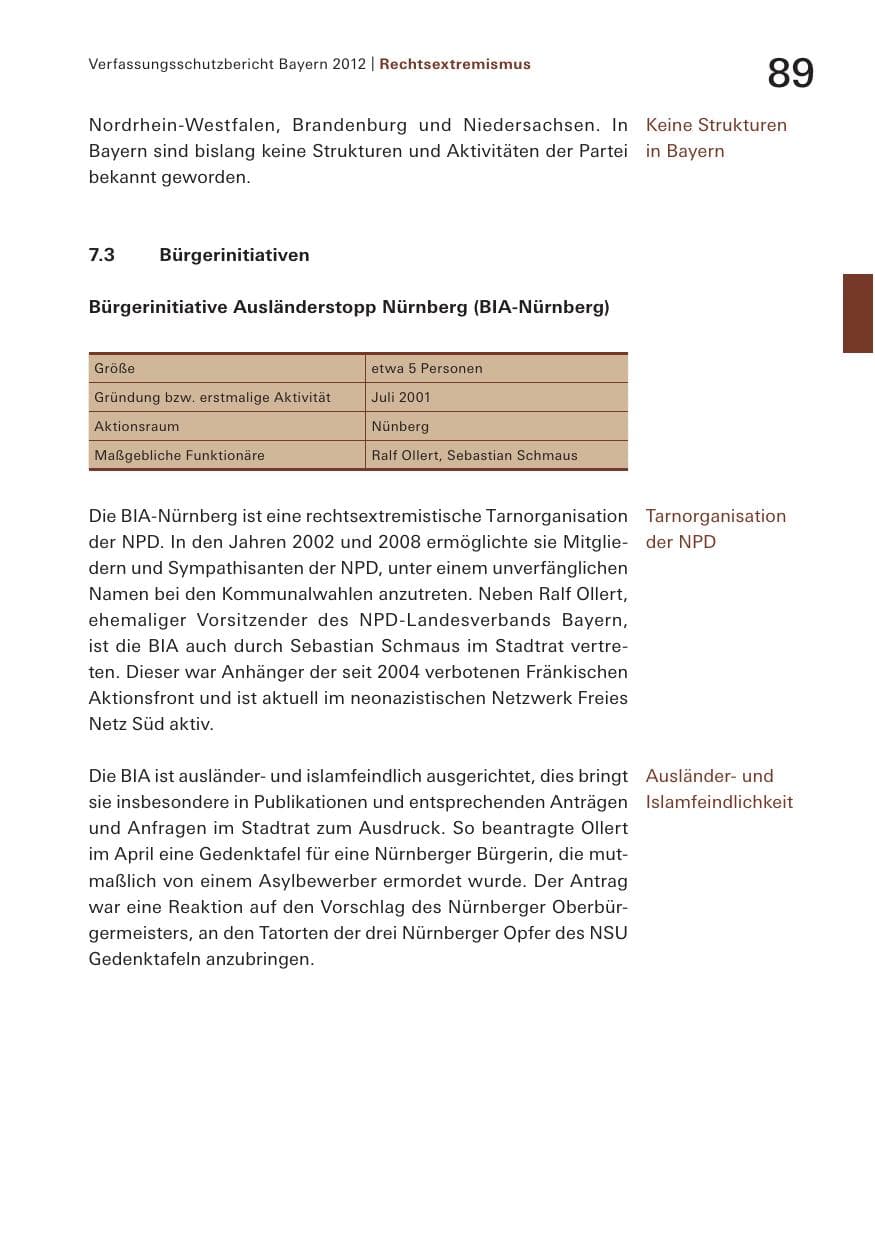 Seite 89 des Verfassungsschutzbericht 2012 Bayern
