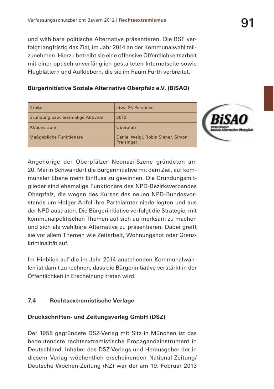 Seite 91 des Verfassungsschutzbericht 2012 Bayern