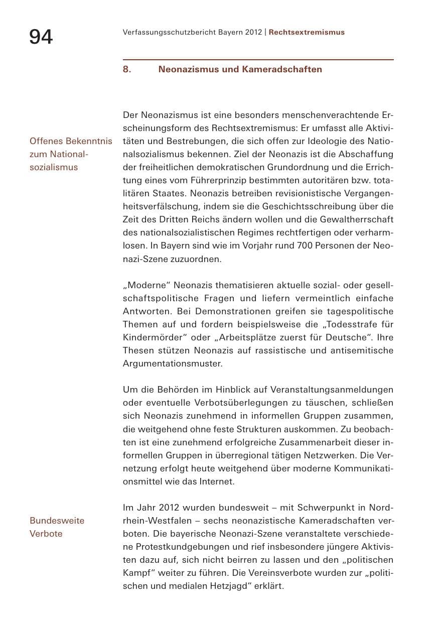 Seite 94 des Verfassungsschutzbericht 2012 Bayern
