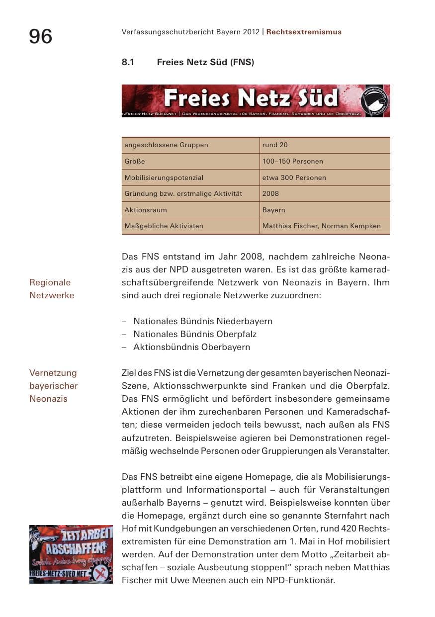 Seite 96 des Verfassungsschutzbericht 2012 Bayern
