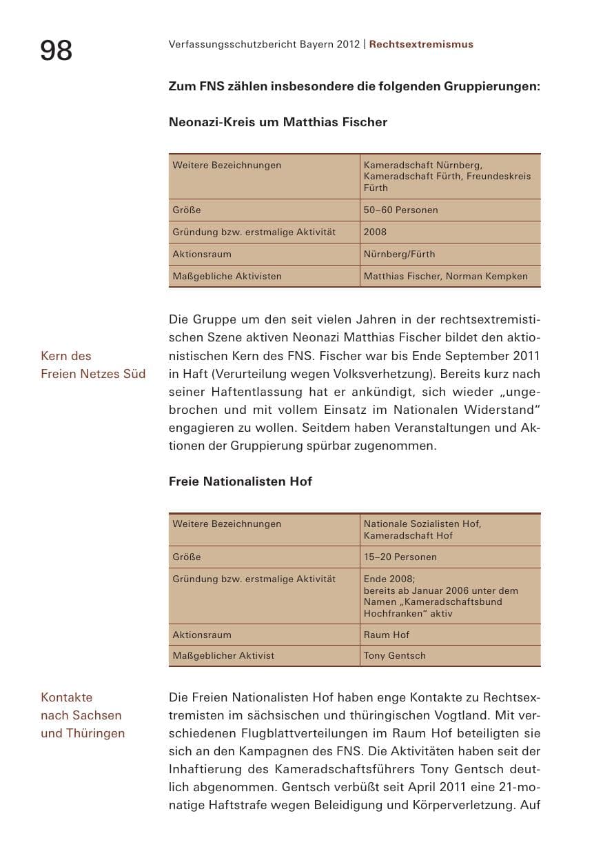 Seite 98 des Verfassungsschutzbericht 2012 Bayern