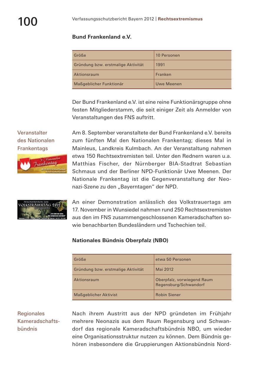 Seite 100 des Verfassungsschutzbericht 2012 Bayern