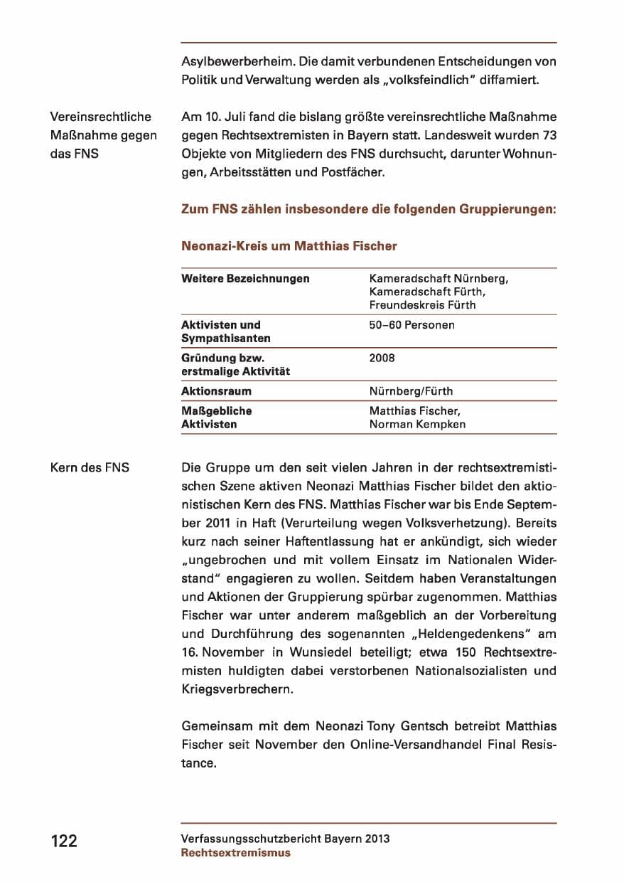 Seite 122 des Verfassungsschutzbericht 2013 Bayern