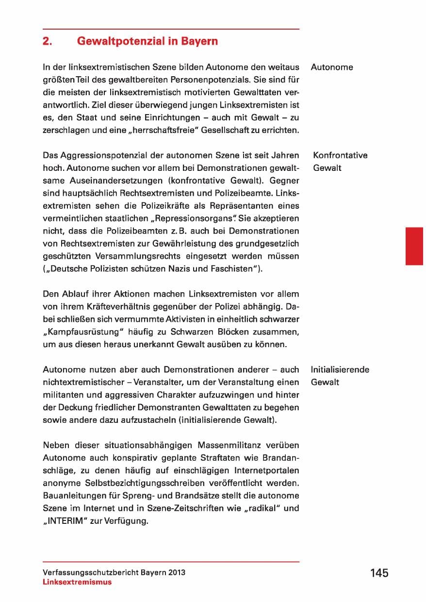 Seite 145 des Verfassungsschutzbericht 2013 Bayern
