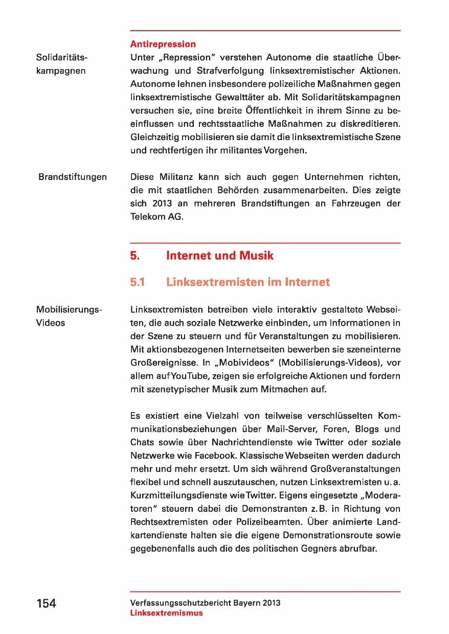 Seite 154 des Verfassungsschutzbericht 2013 Bayern