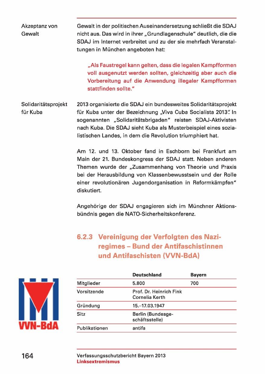 Seite 164 des Verfassungsschutzbericht 2013 Bayern