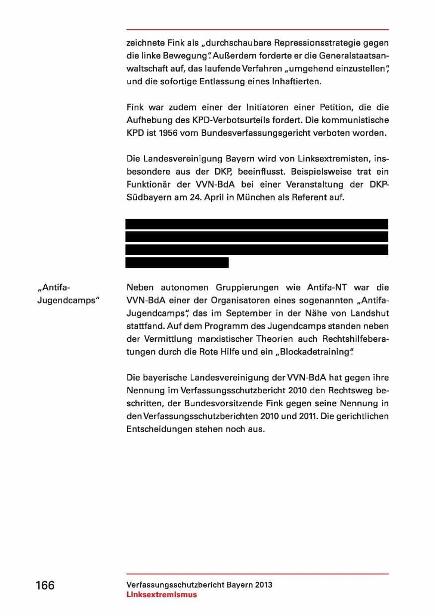 Seite 166 des Verfassungsschutzbericht 2013 Bayern