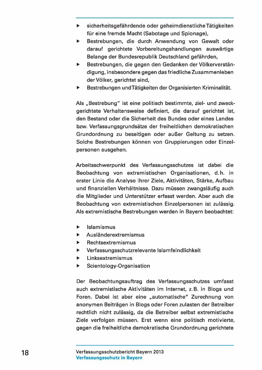 Seite 18 des Verfassungsschutzbericht 2013 Bayern
