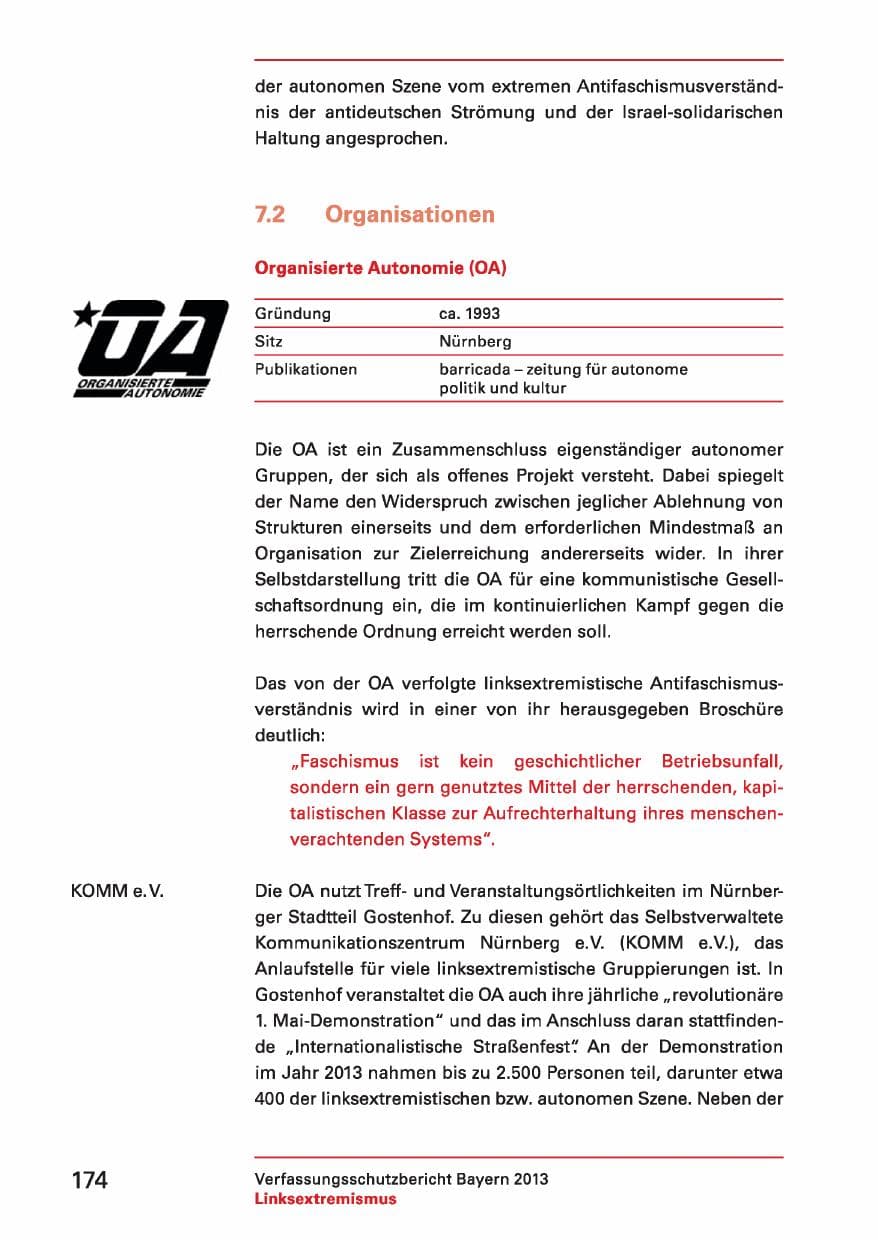 Seite 174 des Verfassungsschutzbericht 2013 Bayern