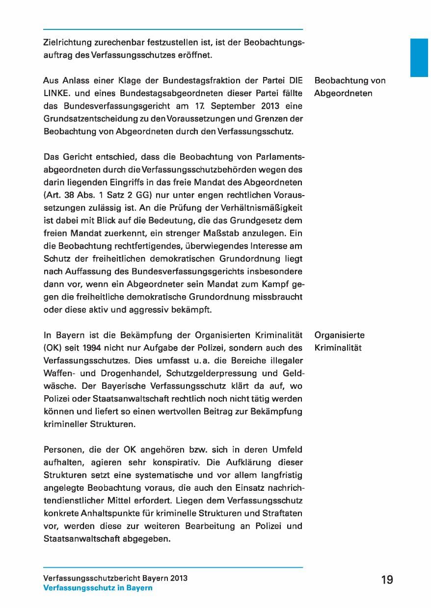 Seite 19 des Verfassungsschutzbericht 2013 Bayern