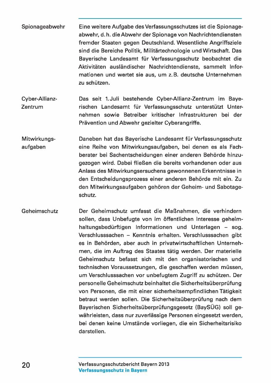 Seite 20 des Verfassungsschutzbericht 2013 Bayern