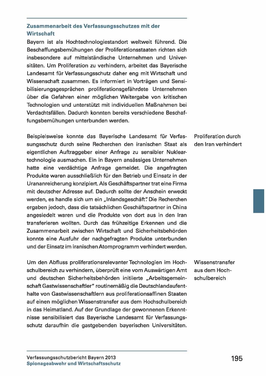 Seite 195 des Verfassungsschutzbericht 2013 Bayern