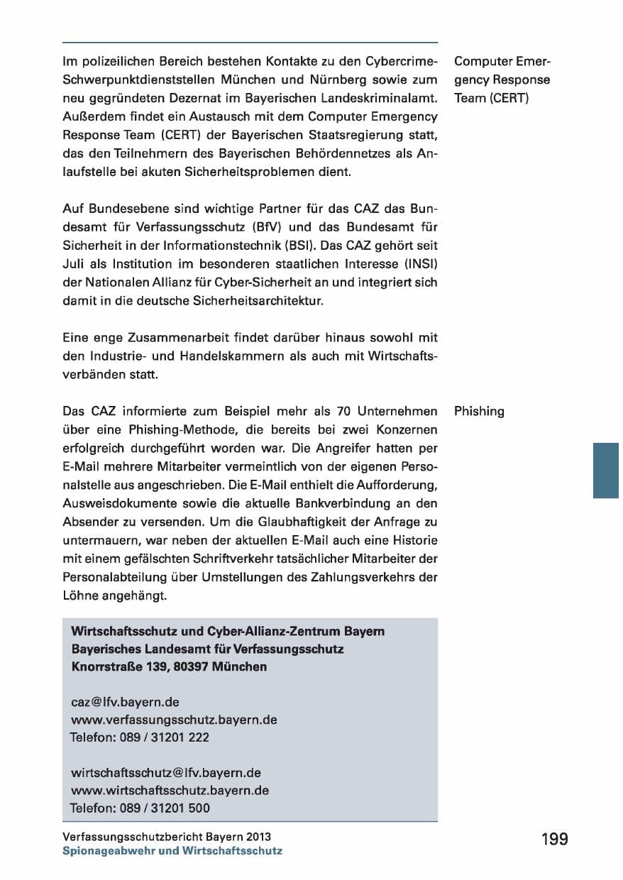 Seite 199 des Verfassungsschutzbericht 2013 Bayern