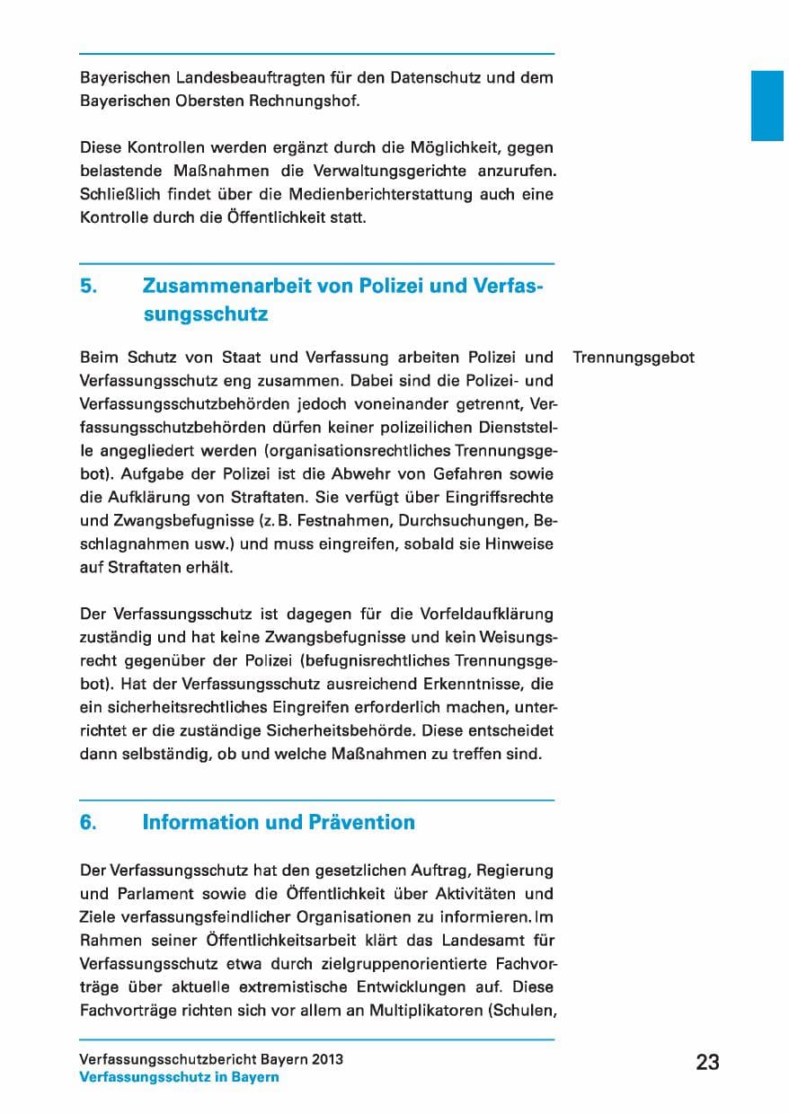 Seite 23 des Verfassungsschutzbericht 2013 Bayern