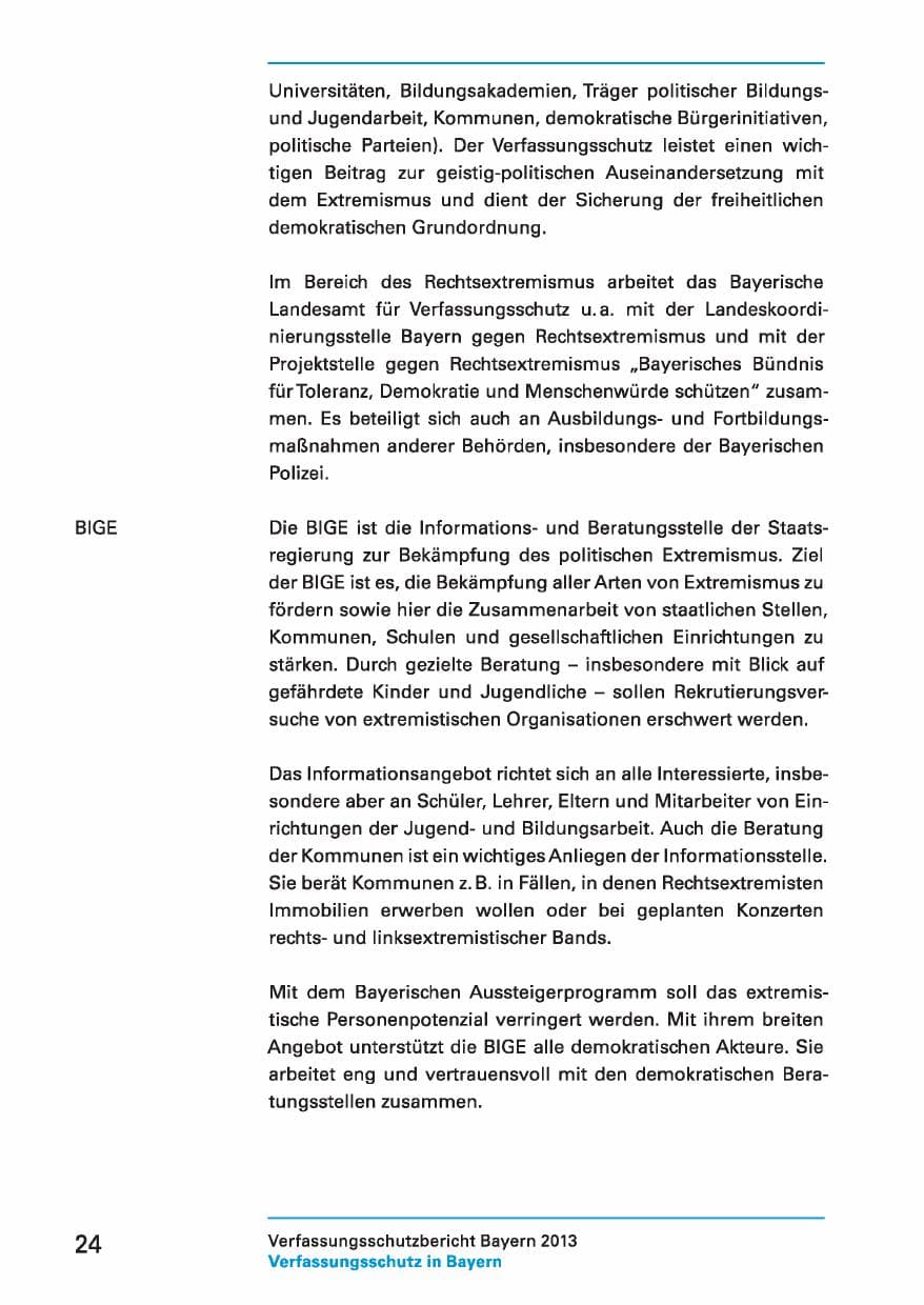 Seite 24 des Verfassungsschutzbericht 2013 Bayern