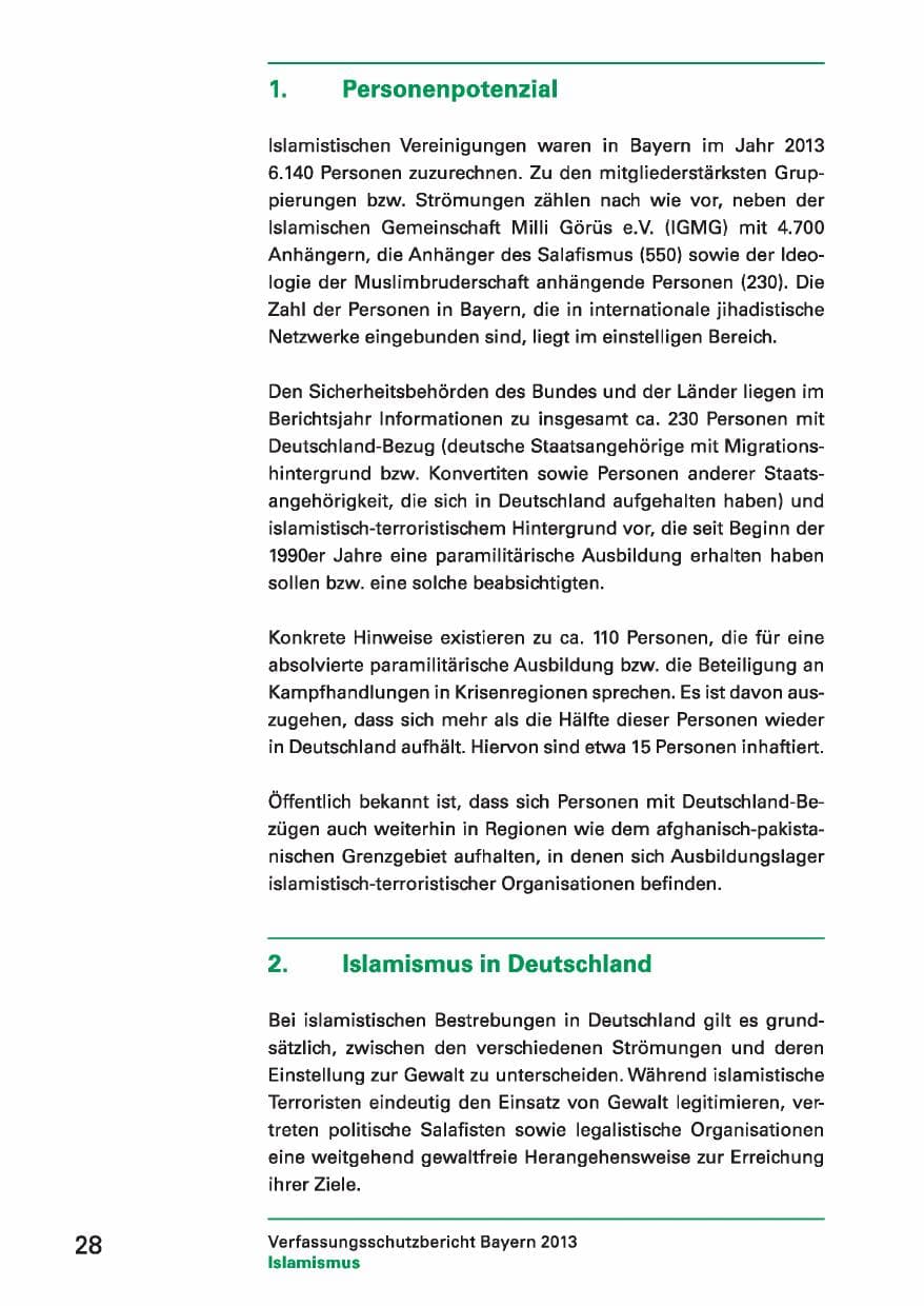 Seite 28 des Verfassungsschutzbericht 2013 Bayern