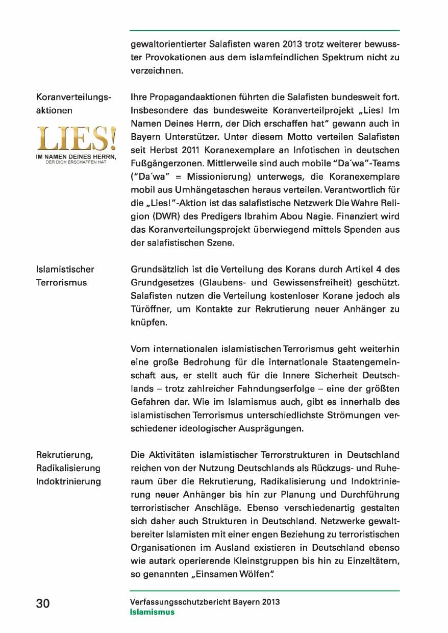 Seite 30 des Verfassungsschutzbericht 2013 Bayern