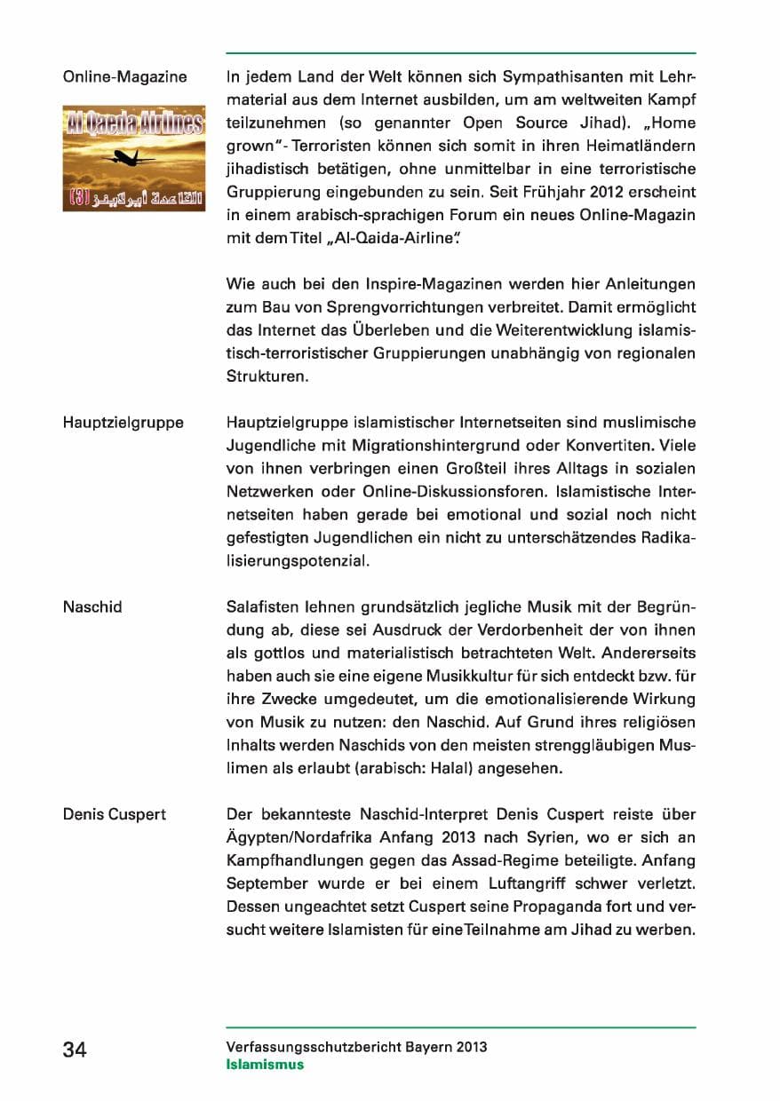 Seite 34 des Verfassungsschutzbericht 2013 Bayern