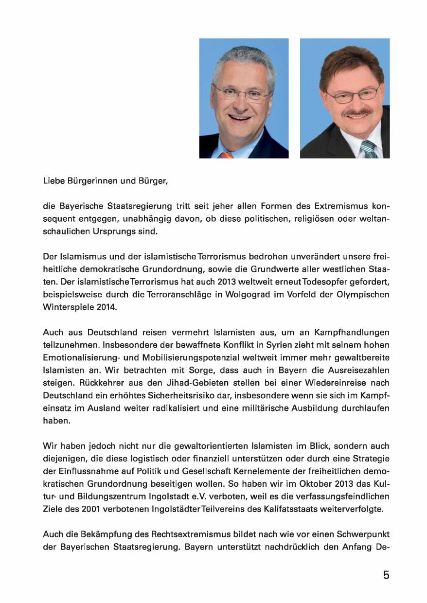 Seite 5 des Verfassungsschutzbericht 2013 Bayern