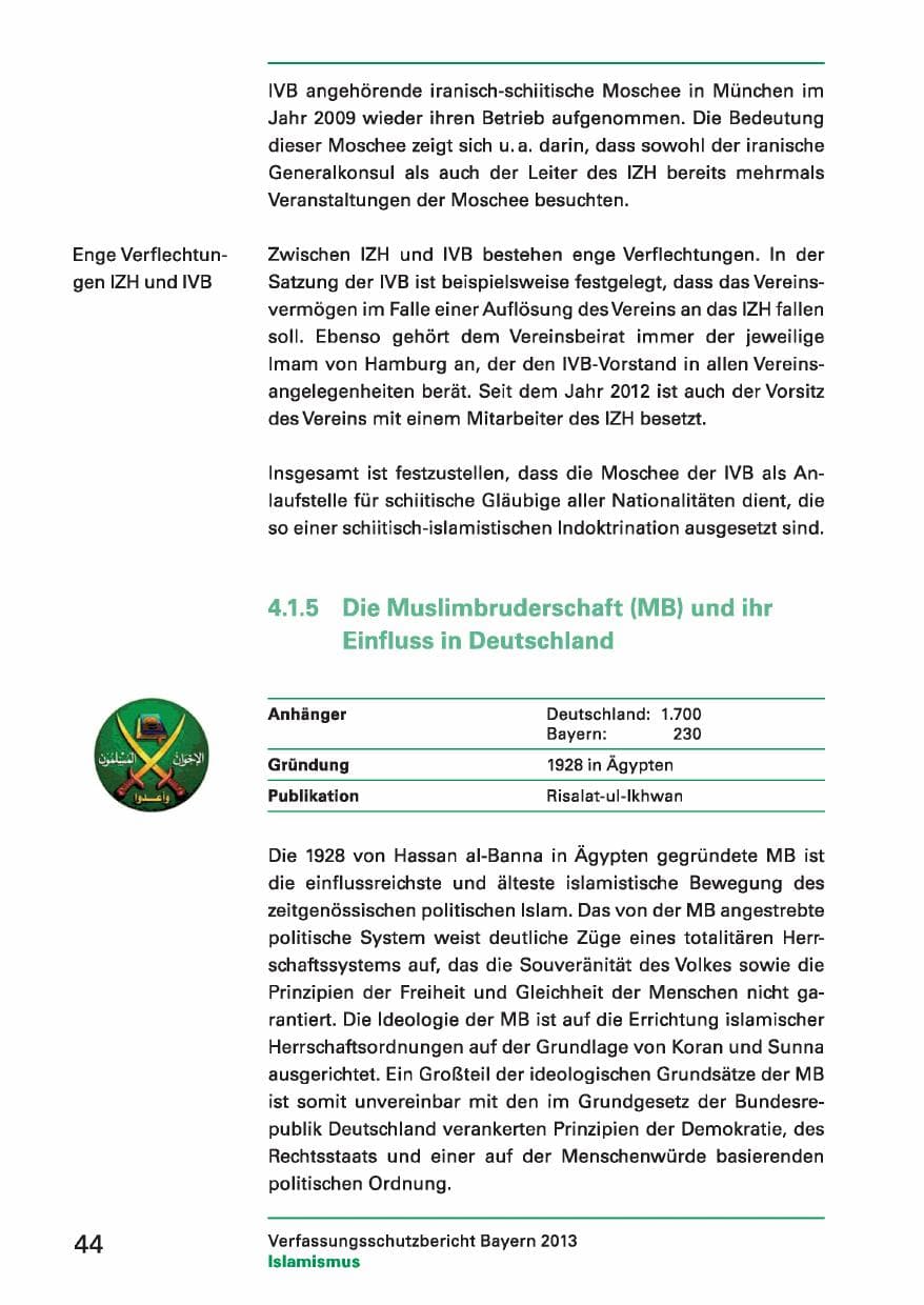 Seite 44 des Verfassungsschutzbericht 2013 Bayern