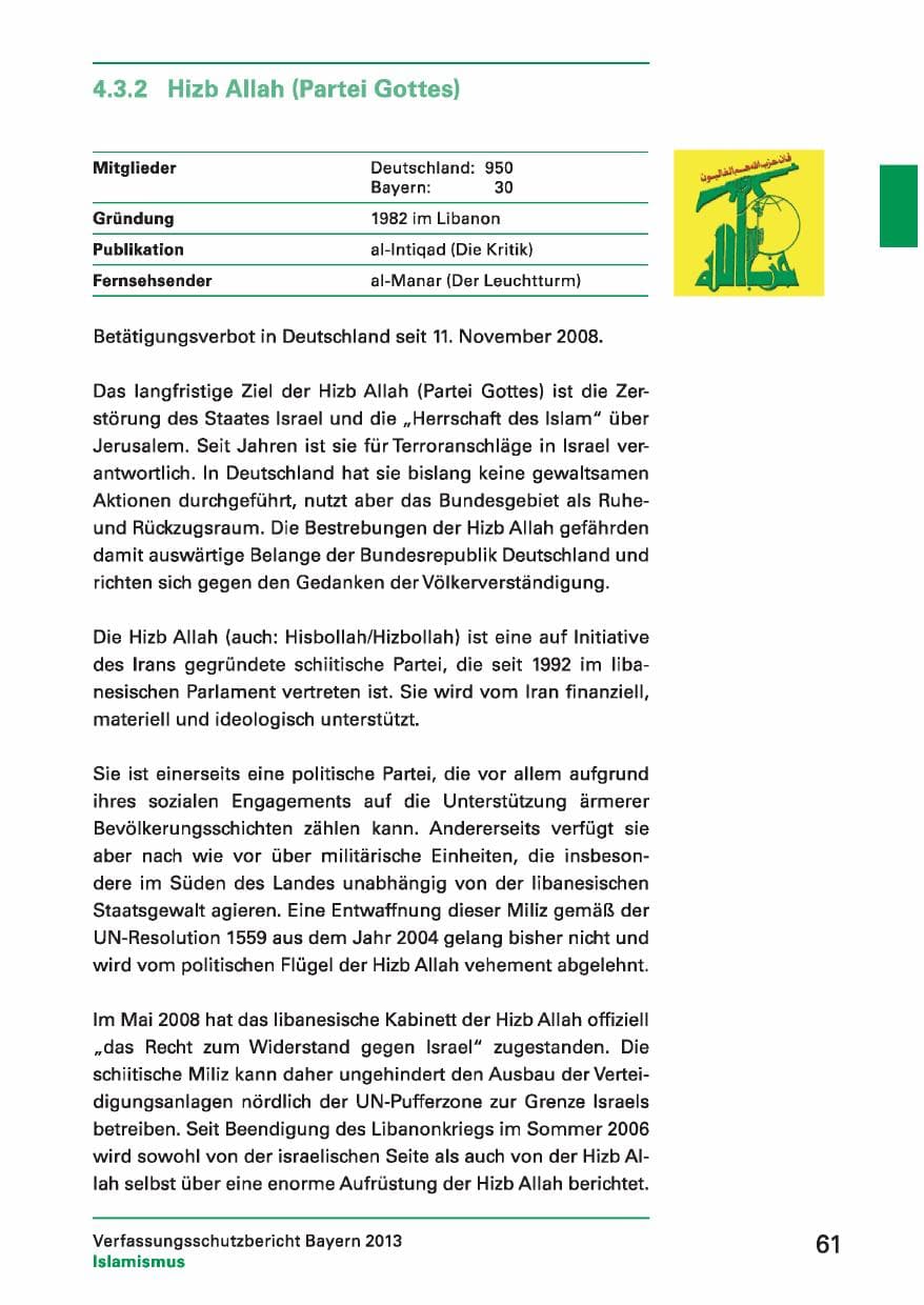 Seite 61 des Verfassungsschutzbericht 2013 Bayern