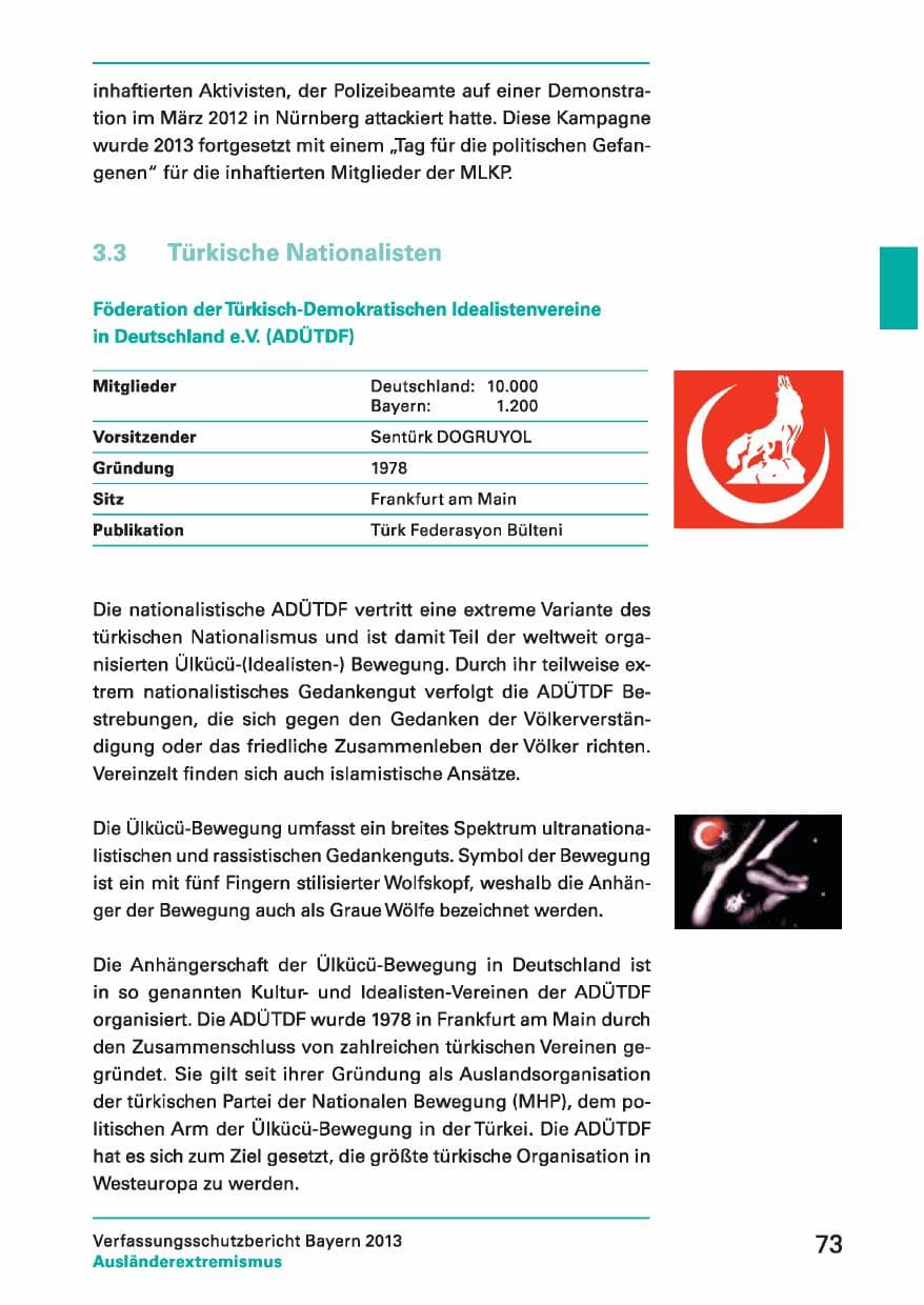 Seite 73 des Verfassungsschutzbericht 2013 Bayern