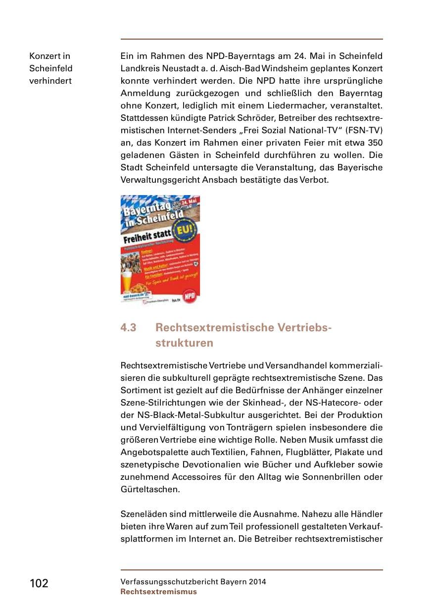 Seite 104 des Verfassungsschutzbericht 2014 Bayern