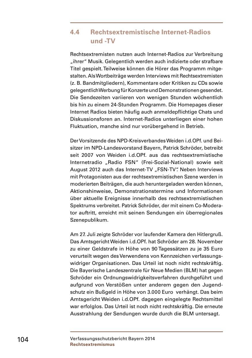 Seite 106 des Verfassungsschutzbericht 2014 Bayern