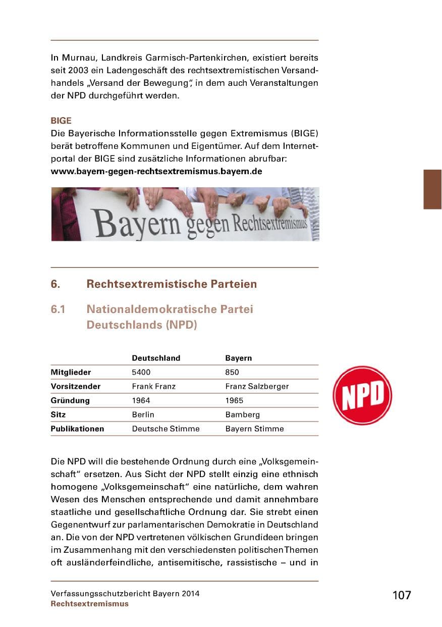 Seite 109 des Verfassungsschutzbericht 2014 Bayern