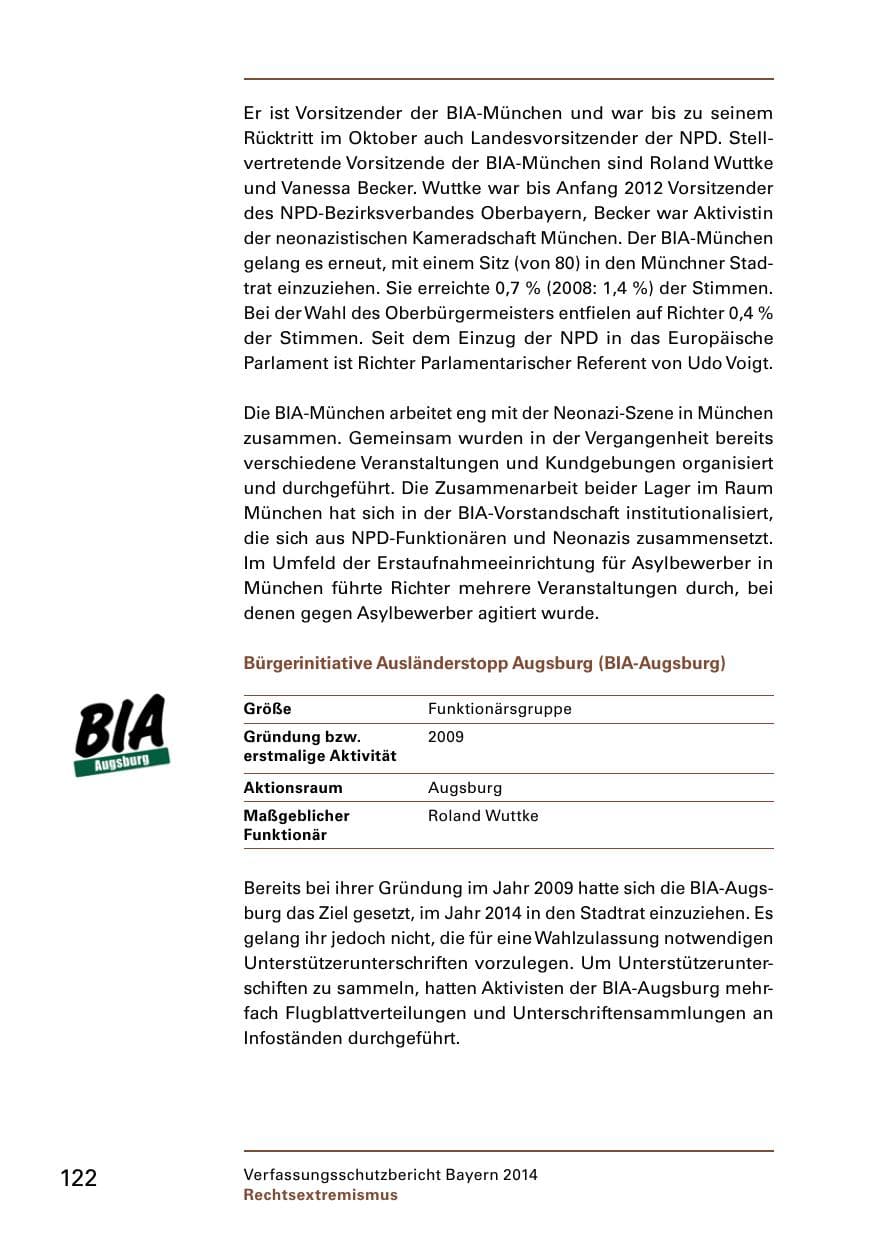 Seite 124 des Verfassungsschutzbericht 2014 Bayern