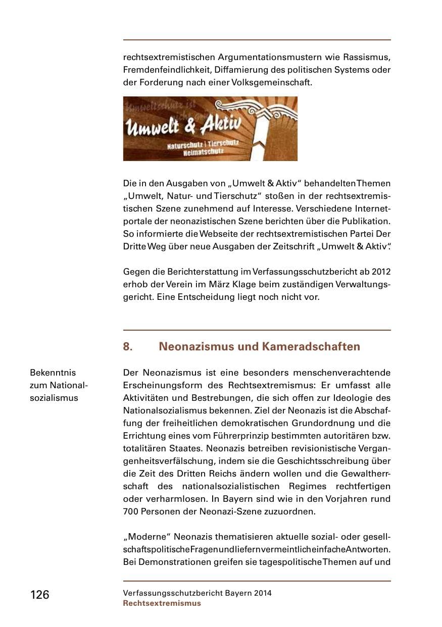Seite 128 des Verfassungsschutzbericht 2014 Bayern