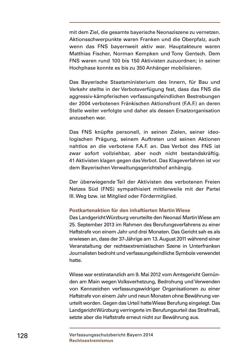 Seite 130 des Verfassungsschutzbericht 2014 Bayern