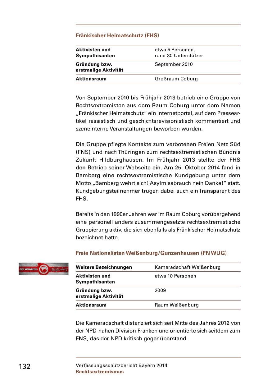 Seite 134 des Verfassungsschutzbericht 2014 Bayern
