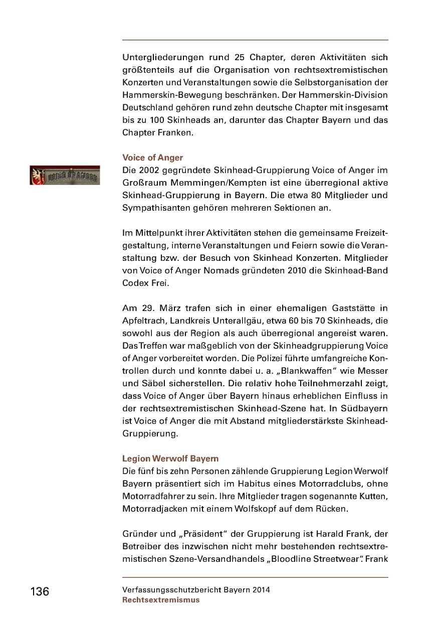 Seite 138 des Verfassungsschutzbericht 2014 Bayern