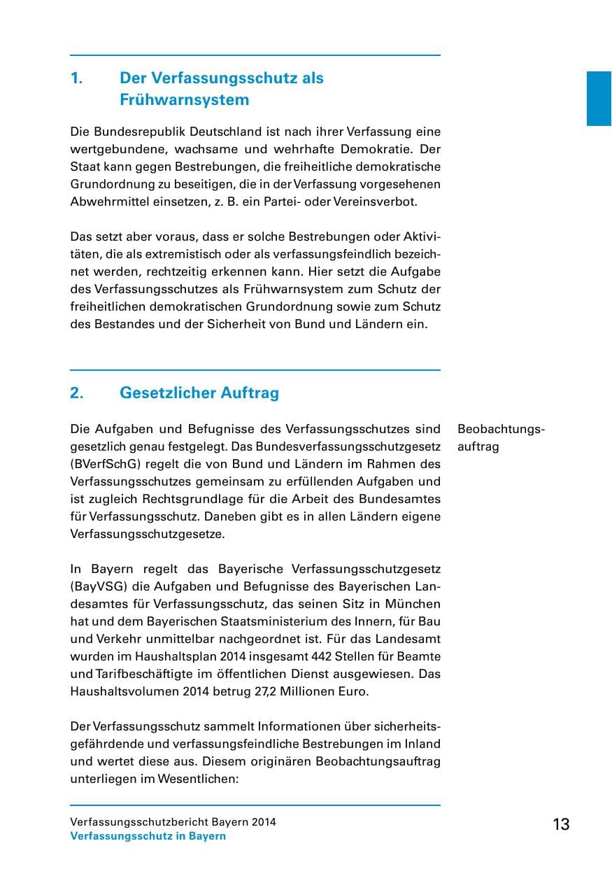 Seite 15 des Verfassungsschutzbericht 2014 Bayern