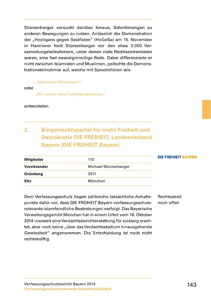 Seite 145 des Verfassungsschutzbericht 2014 Bayern