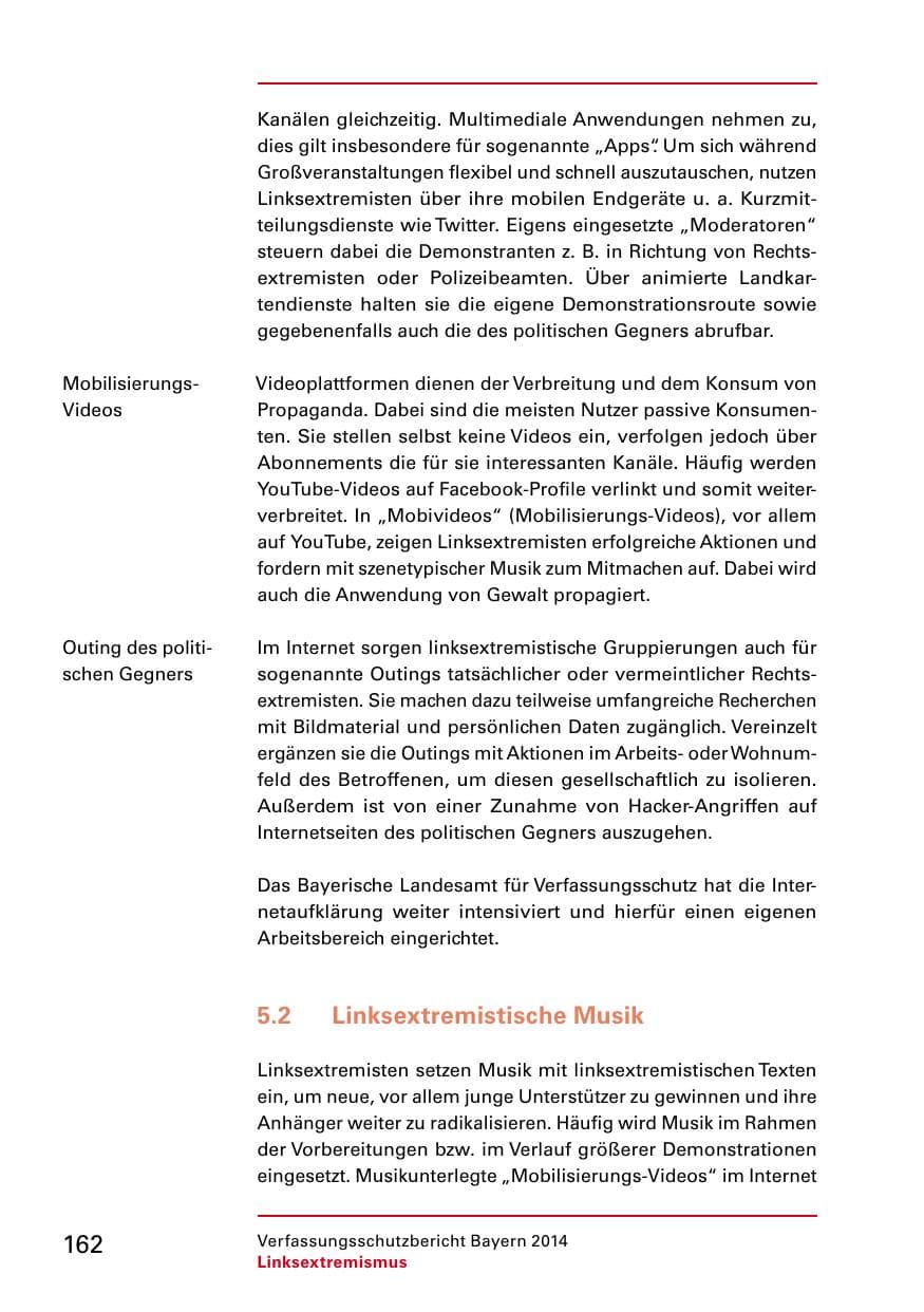 Seite 164 des Verfassungsschutzbericht 2014 Bayern