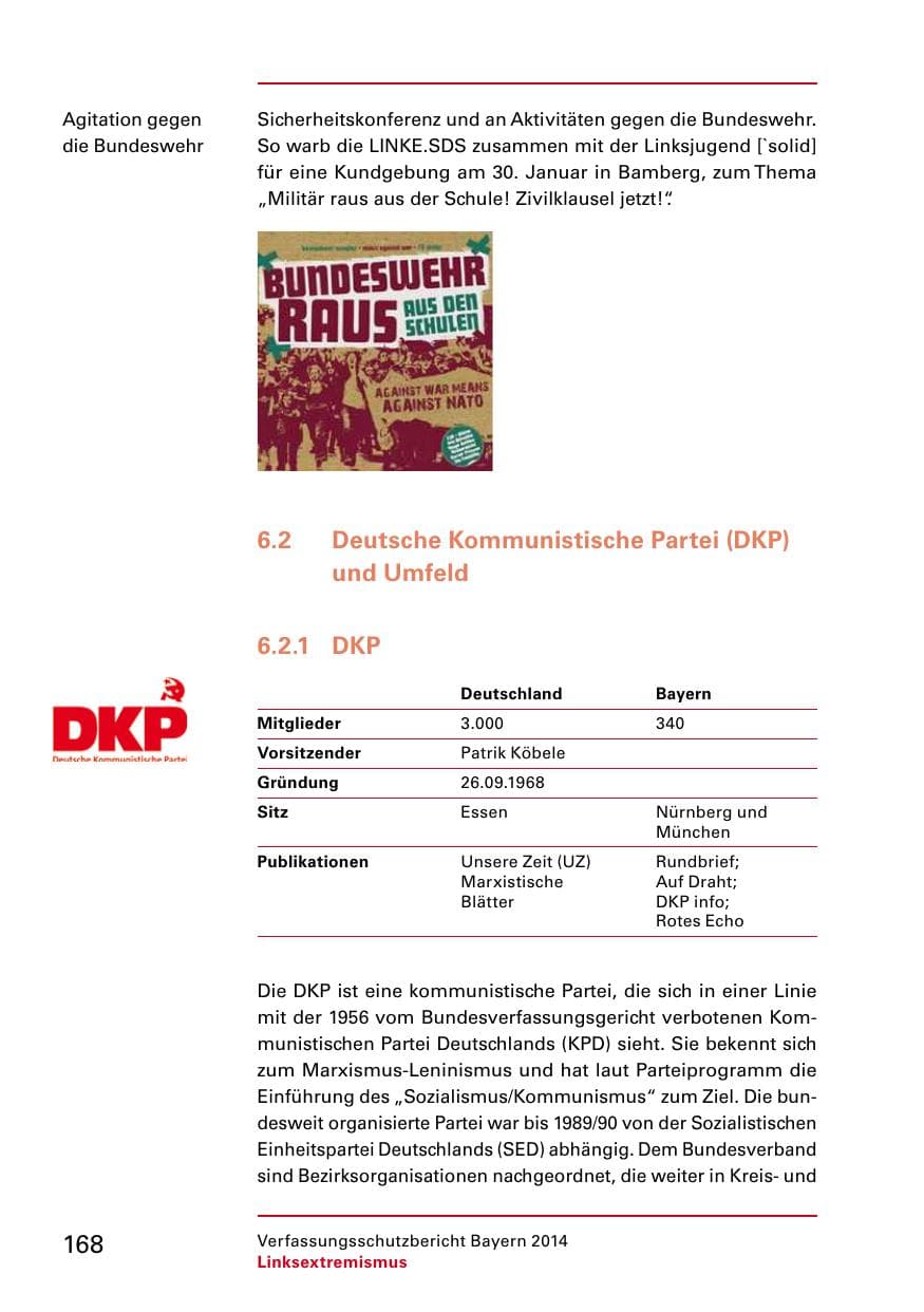 Seite 170 des Verfassungsschutzbericht 2014 Bayern