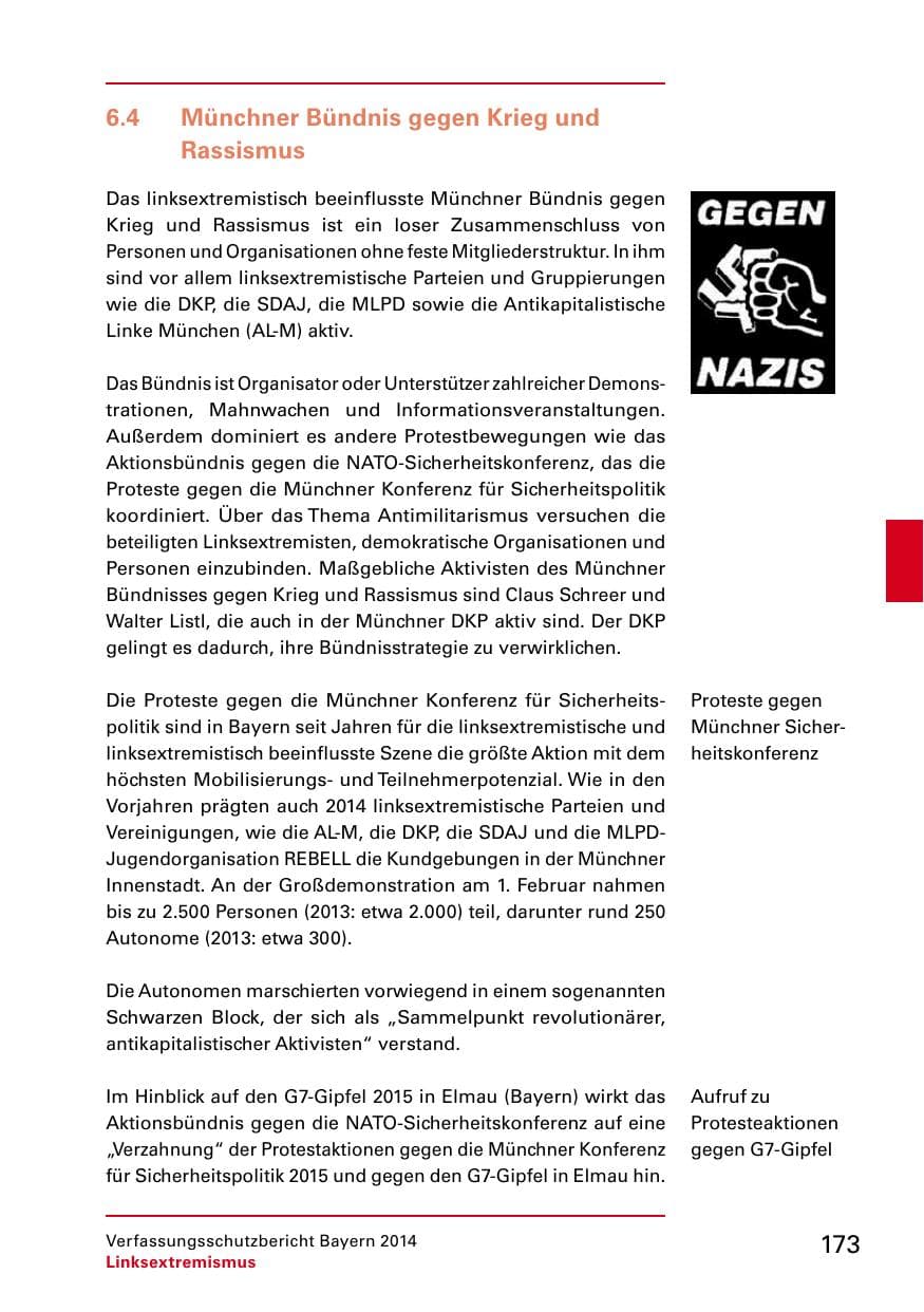 Seite 175 des Verfassungsschutzbericht 2014 Bayern