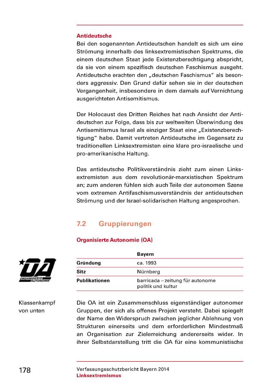 Seite 180 des Verfassungsschutzbericht 2014 Bayern