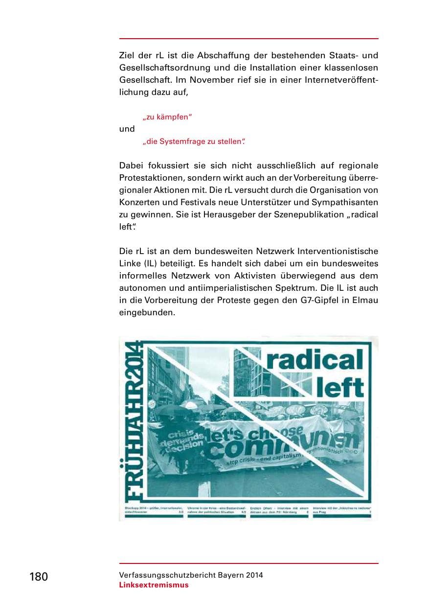 Seite 182 des Verfassungsschutzbericht 2014 Bayern