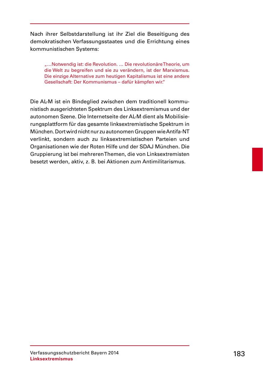 Seite 185 des Verfassungsschutzbericht 2014 Bayern