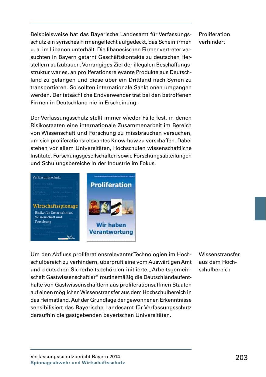 Seite 205 des Verfassungsschutzbericht 2014 Bayern