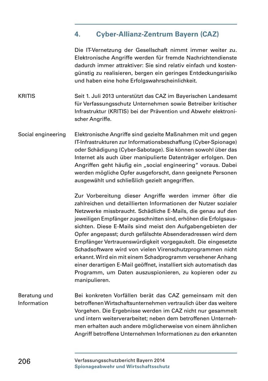 Seite 208 des Verfassungsschutzbericht 2014 Bayern
