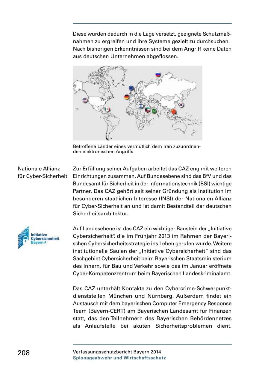 Seite 210 des Verfassungsschutzbericht 2014 Bayern