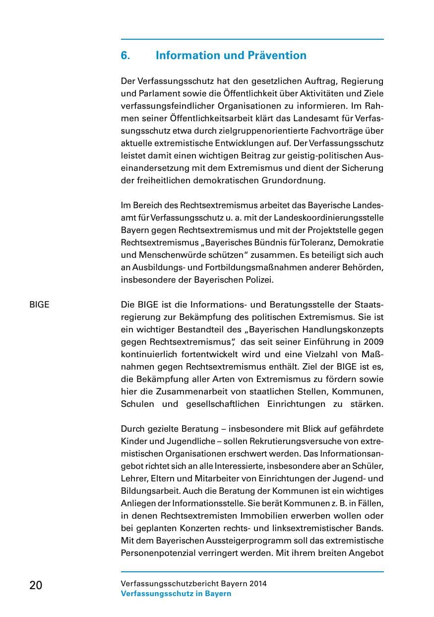 Seite 22 des Verfassungsschutzbericht 2014 Bayern