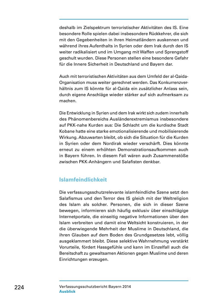 Seite 226 des Verfassungsschutzbericht 2014 Bayern